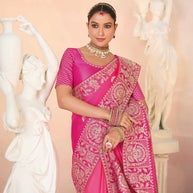 Laxmipati Kesaar Bhog Tissue Organza Floral Embroidered Saree in Pink Color