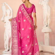Laxmipati Kesaar Bhog Tissue Organza Floral Embroidered Saree in Pink Color