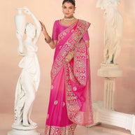 Laxmipati Kesaar Bhog Tissue Organza Floral Embroidered Saree in Pink Color