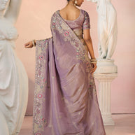 Laxmipati Kesaar Bhog Silk Floral Embroidered Saree in Purple Color