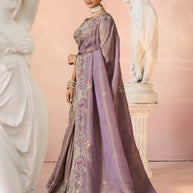 Laxmipati Kesaar Bhog Silk Floral Embroidered Saree in Purple Color