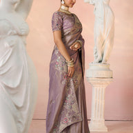 Laxmipati Kesaar Bhog Silk Floral Embroidered Saree in Purple Color