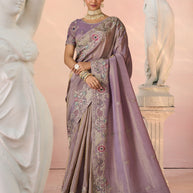 Laxmipati Kesaar Bhog Silk Floral Embroidered Saree in Purple Color