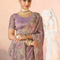 Laxmipati Kesaar Bhog Silk Floral Embroidered Saree in Purple Color