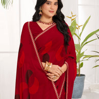 Laxmipati Purnima Geometric Georgette Printed Saree in Red Color
