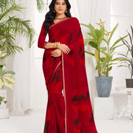 Laxmipati Purnima Geometric Georgette Printed Saree in Red Color