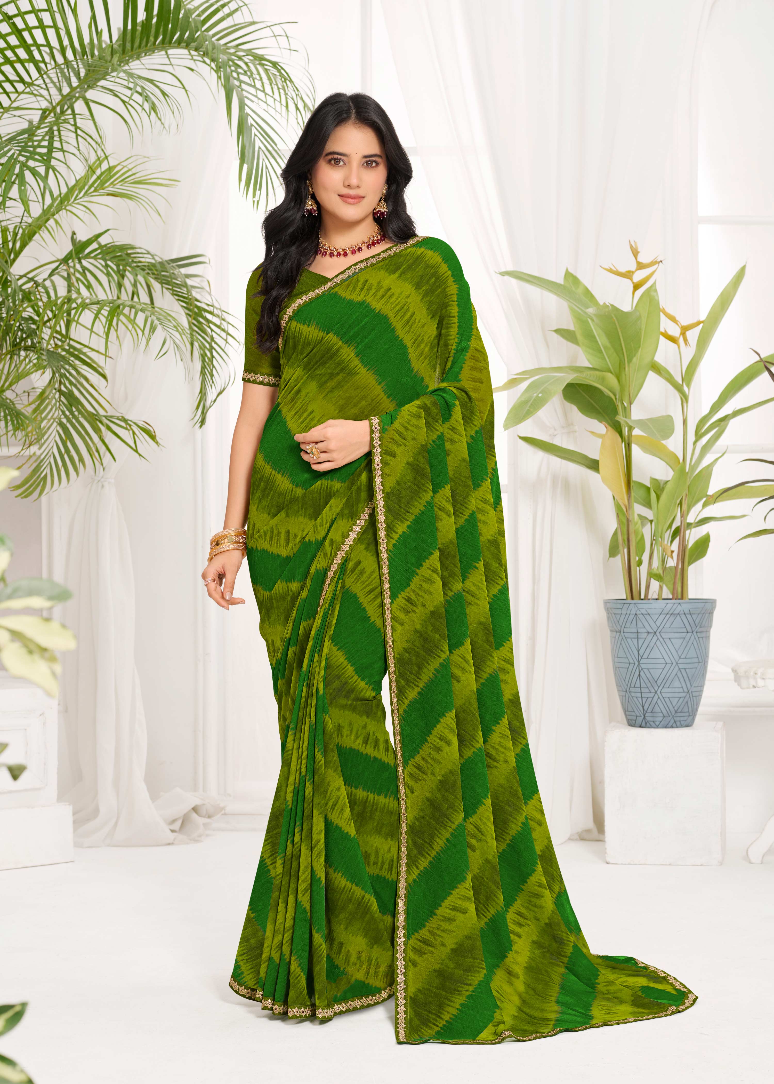 Laxmipati Purnima Geometric Georgette Printed Saree in Green Color