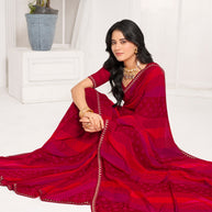 Laxmipati Purnima Geometric Georgette Printed Saree in Red Color
