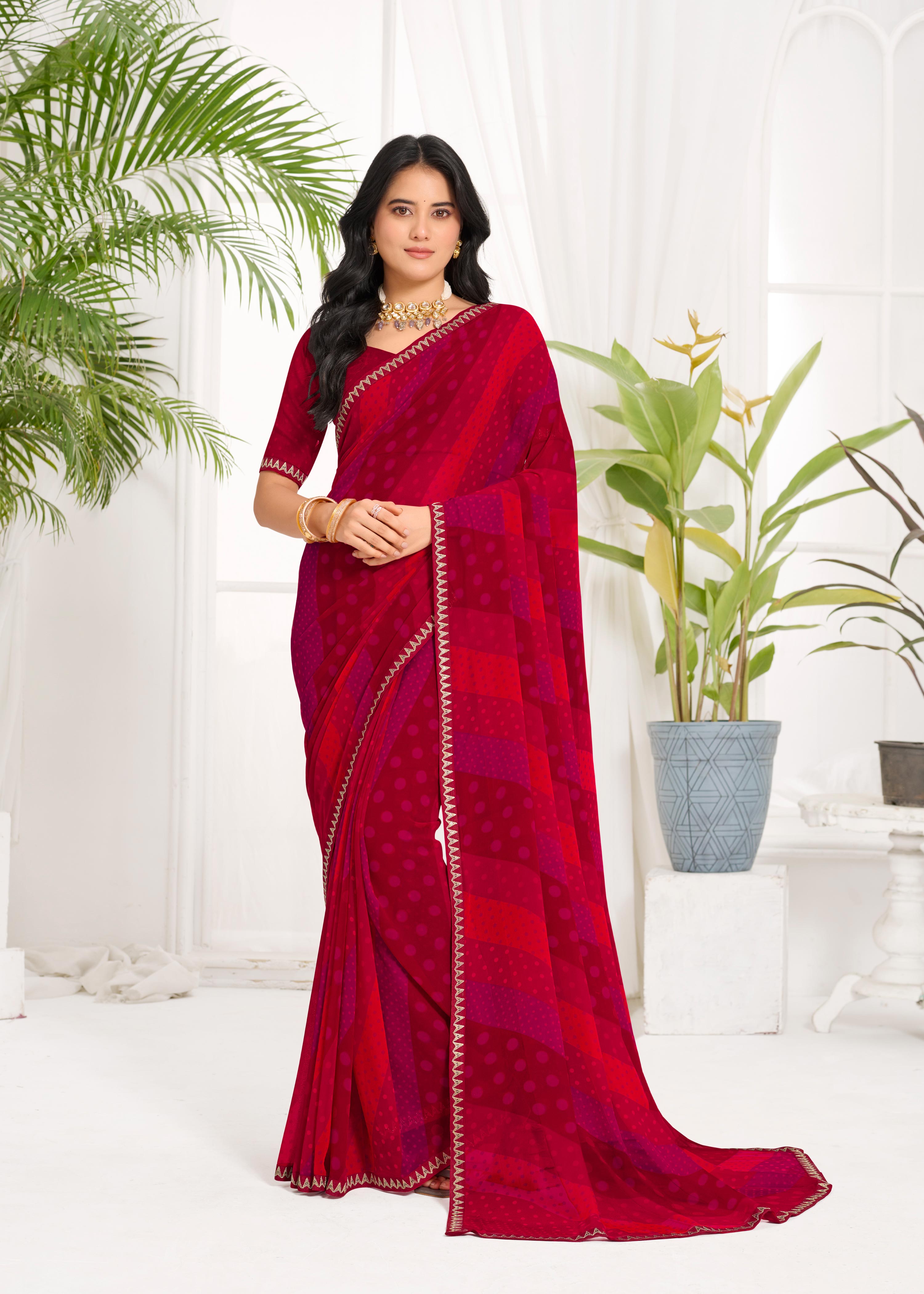 Laxmipati Purnima Geometric Georgette Printed Saree in Red Color