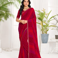 Laxmipati Purnima Geometric Georgette Printed Saree in Red Color