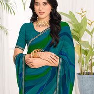Laxmipati Purnima Geometric Georgette Printed Saree in Teal Blue Color