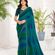 Laxmipati Purnima Geometric Georgette Printed Saree in Teal Blue Color
