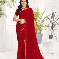 Laxmipati Purnima Geometric Georgette Printed Saree in Red Color