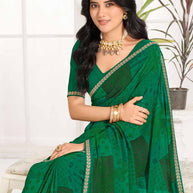 Laxmipati Purnima Geometric Georgette Printed Saree in Green Color