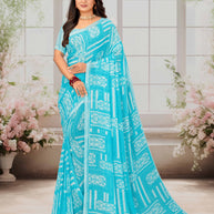 Laxmipati Basundi Geometric Georgette Printed Saree in Blue Color