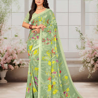 Laxmipati Basundi Floral Georgette Printed Saree in Green Color