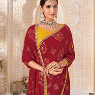 Laxmipati Ghoomar Red Georgette Bandhani Printed Saree