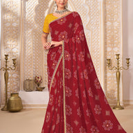 Laxmipati Ghoomar Red Georgette Bandhani Printed Saree
