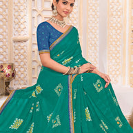 Laxmipati Ghoomar Teal Blue Georgette Floral Printed Saree