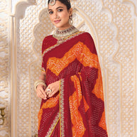 Laxmipati Ghoomar Red Georgette Bandhani Printed Saree