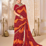 Laxmipati Ghoomar Red Georgette Bandhani Printed Saree