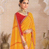 Laxmipati Ghoomar Mustard Bandhani Printed Saree