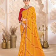 Laxmipati Ghoomar Mustard Bandhani Printed Saree