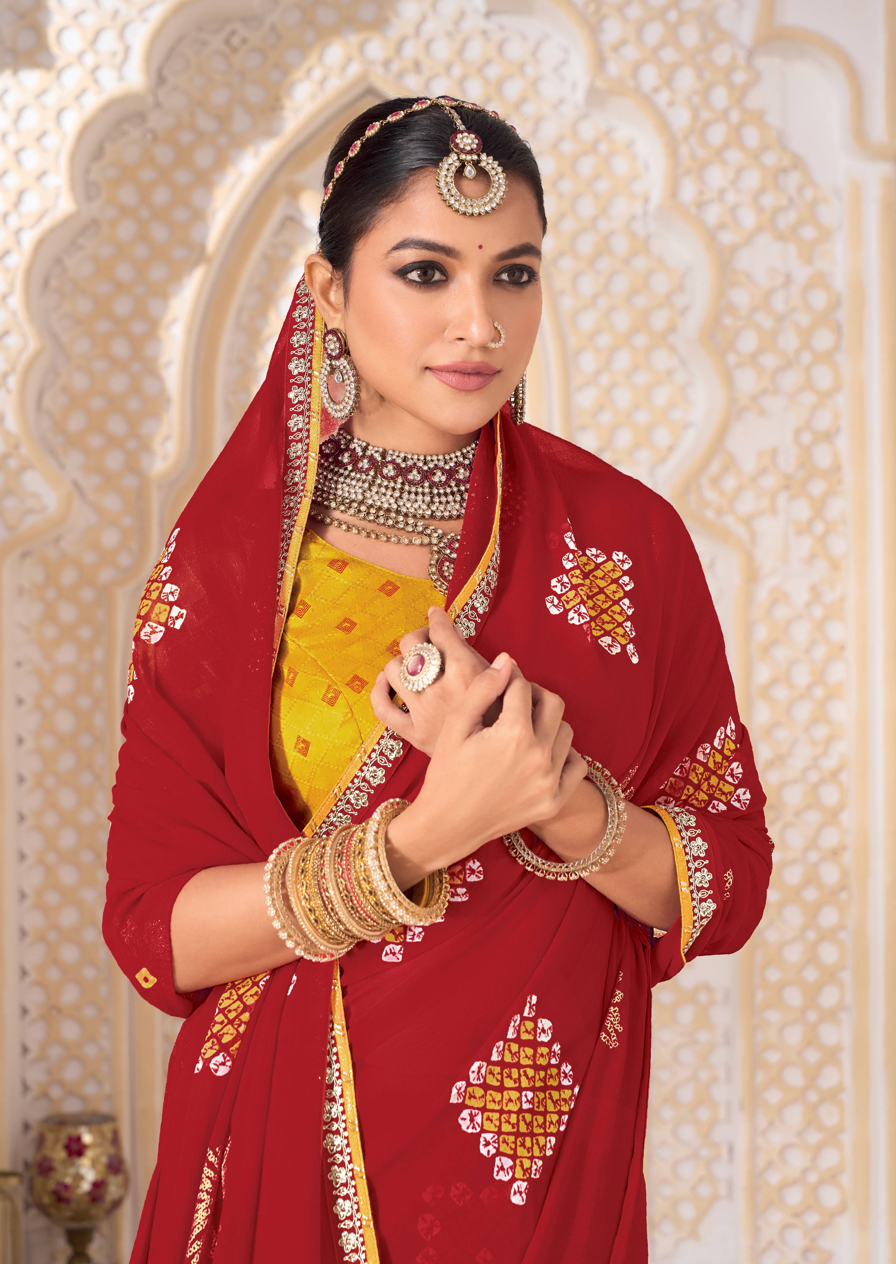 Laxmipati Ghoomar Maroon Georgette Floral Printed Saree