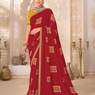 Laxmipati Ghoomar Maroon Georgette Floral Printed Saree
