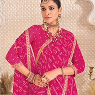 Laxmipati Ghoomar Pink Georgette Bandhai Printed Saree