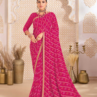 Laxmipati Ghoomar Pink Georgette Bandhai Printed Saree