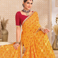 Laxmipati Ghoomar Mustard Bandhani Printed Saree