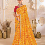 Laxmipati Ghoomar Mustard Bandhani Printed Saree