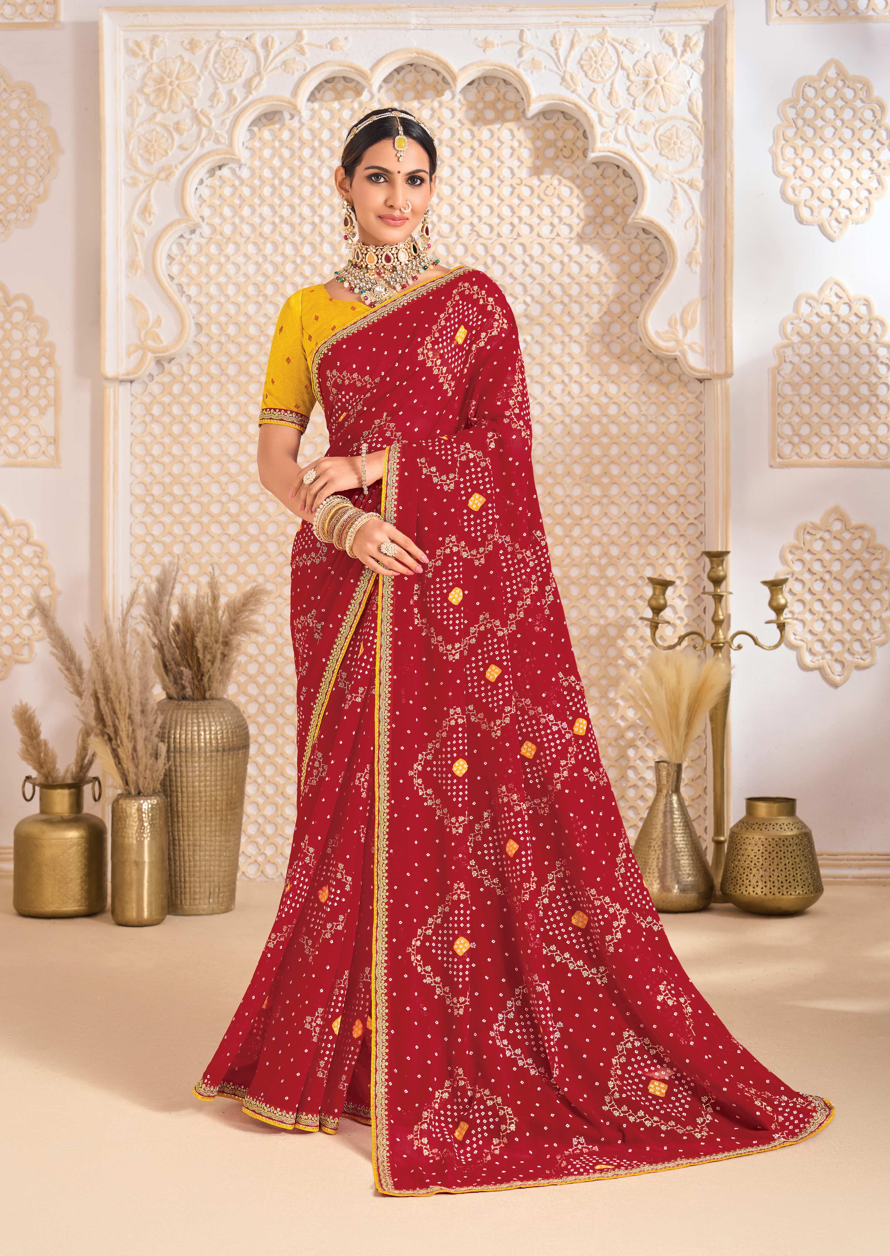 Laxmipati Ghoomar Maroon Georgette Floral Printed Saree