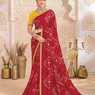 Laxmipati Ghoomar Maroon Georgette Floral Printed Saree