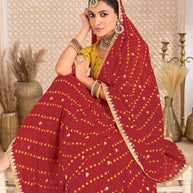 Laxmipati Ghoomar Maroon Georgette Bandhani Printed Saree