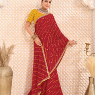Laxmipati Ghoomar Maroon Georgette Bandhani Printed Saree