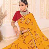 Laxmipati Ghoomar Mustard Bandhani Printed Saree