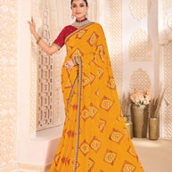 Laxmipati Ghoomar Mustard Bandhani Printed Saree