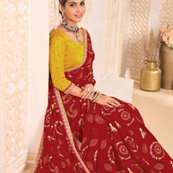 Laxmipati Ghoomar Maroon Bandhani Printed Saree