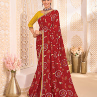 Laxmipati Ghoomar Maroon Bandhani Printed Saree