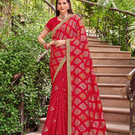 Red Bandhani Silk Saree