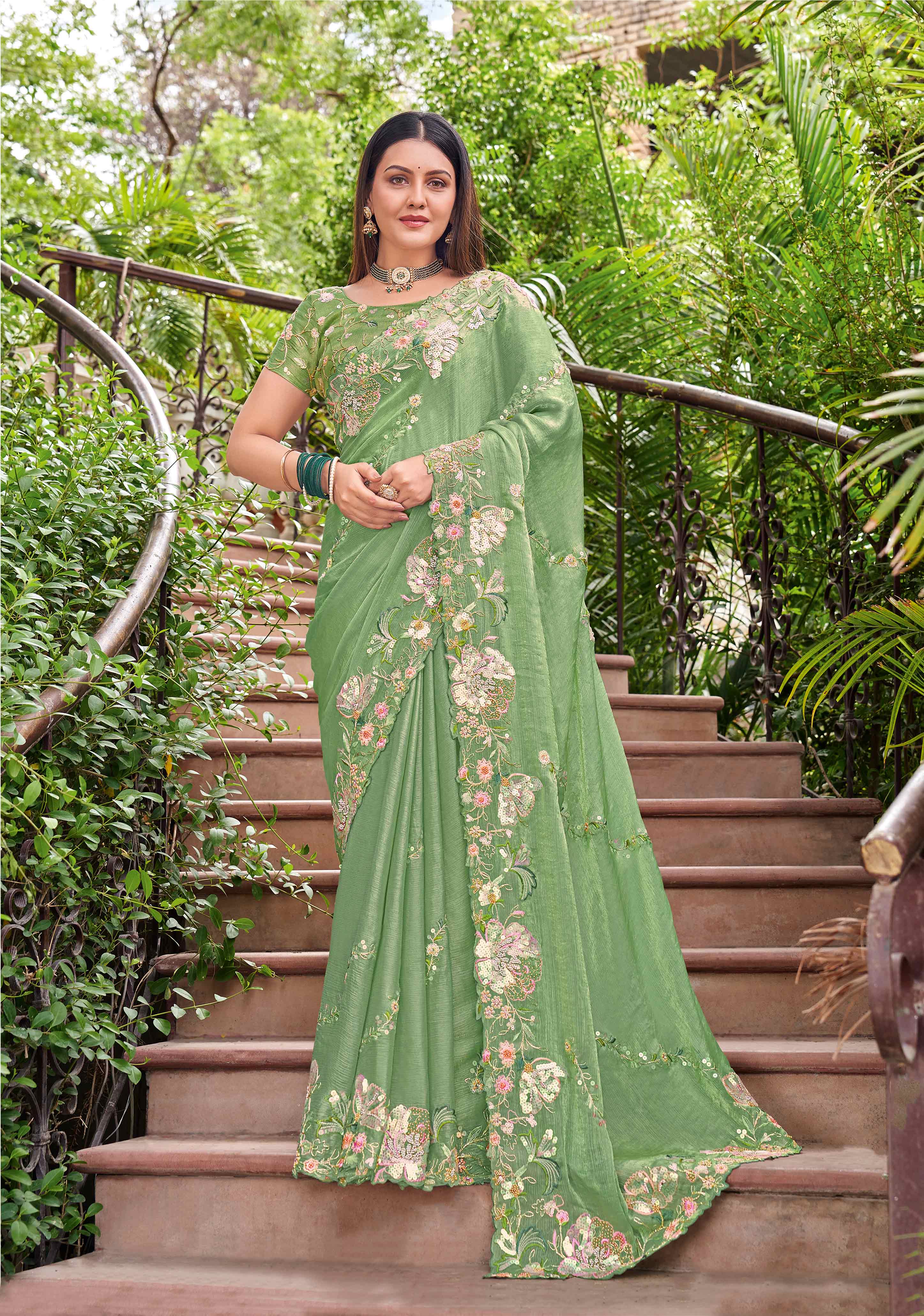 Green Chiffon Saree