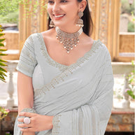 Silver Zari Embroidery Saree