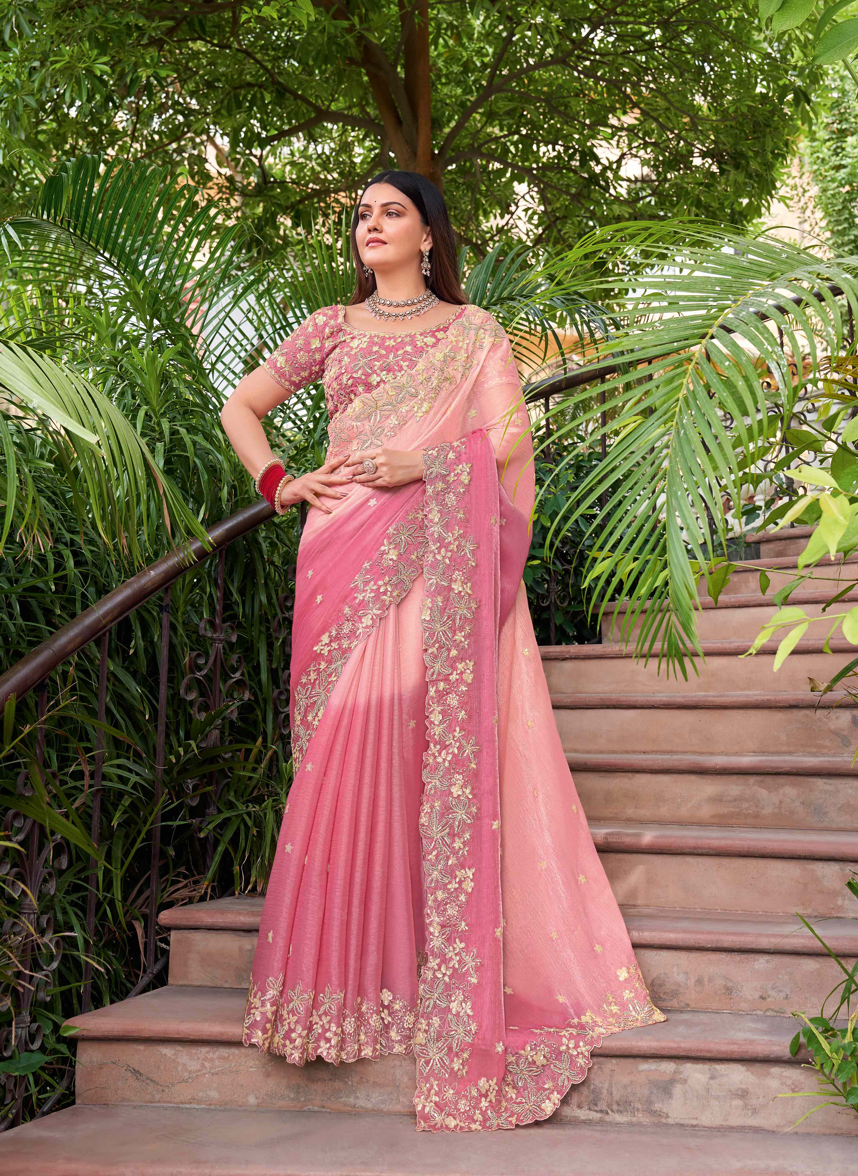 Pink Dual-Tone Chiffon Saree