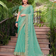 Teal Green Chiffon Saree
