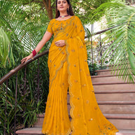 Mustard Tissue Organza Saree