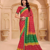Laxmipati Tohfa Bandhani Printed Chiffon Saree in Red Color