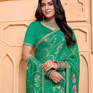 Laxmipati Tohfa Floral Printed Chiffon Saree in Teal Green