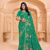 Laxmipati Tohfa Floral Printed Chiffon Saree in Teal Green